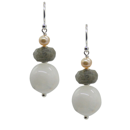 Cara Sterling Silver Moonstone, Labradorite & Pearl Earrings