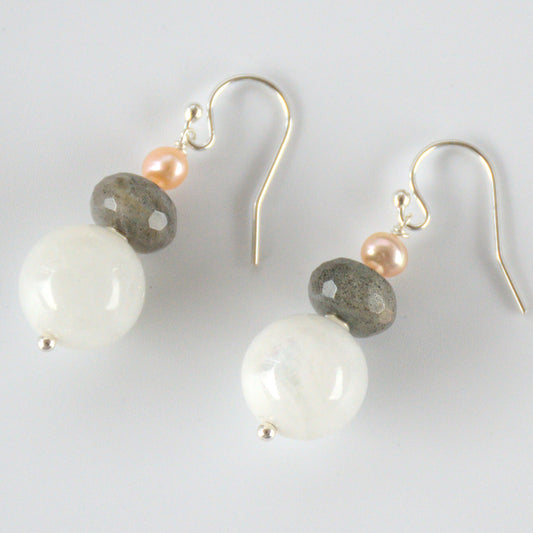 Cara Sterling Silver Moonstone, Labradorite & Pearl Earrings