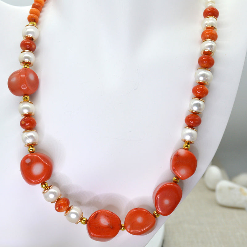 Lena Fresh Water Pearl and Apricot Coral necklace