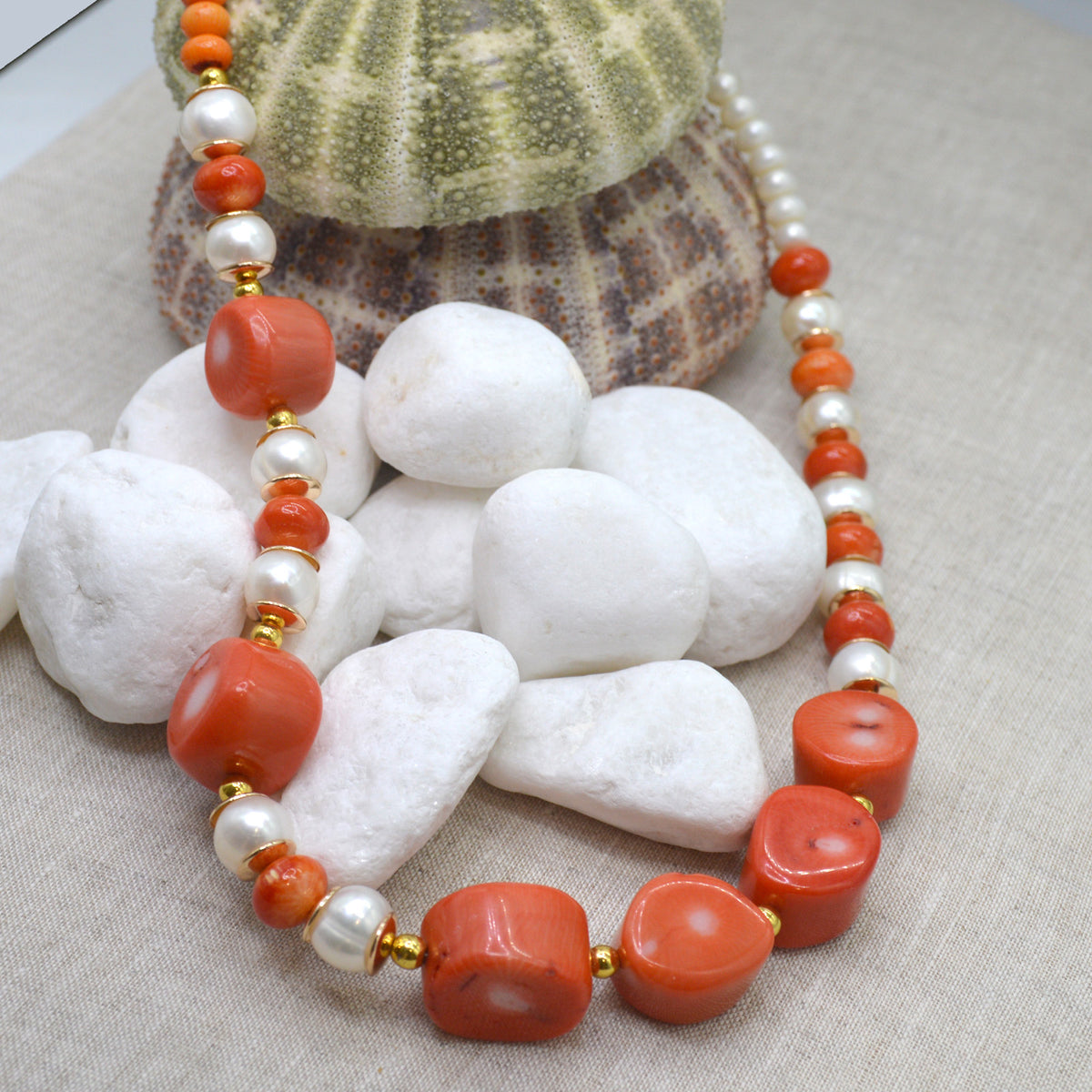 Lena Fresh Water Pearl and Apricot Coral necklace