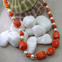 Lena Fresh Water Pearl and Apricot Coral necklace