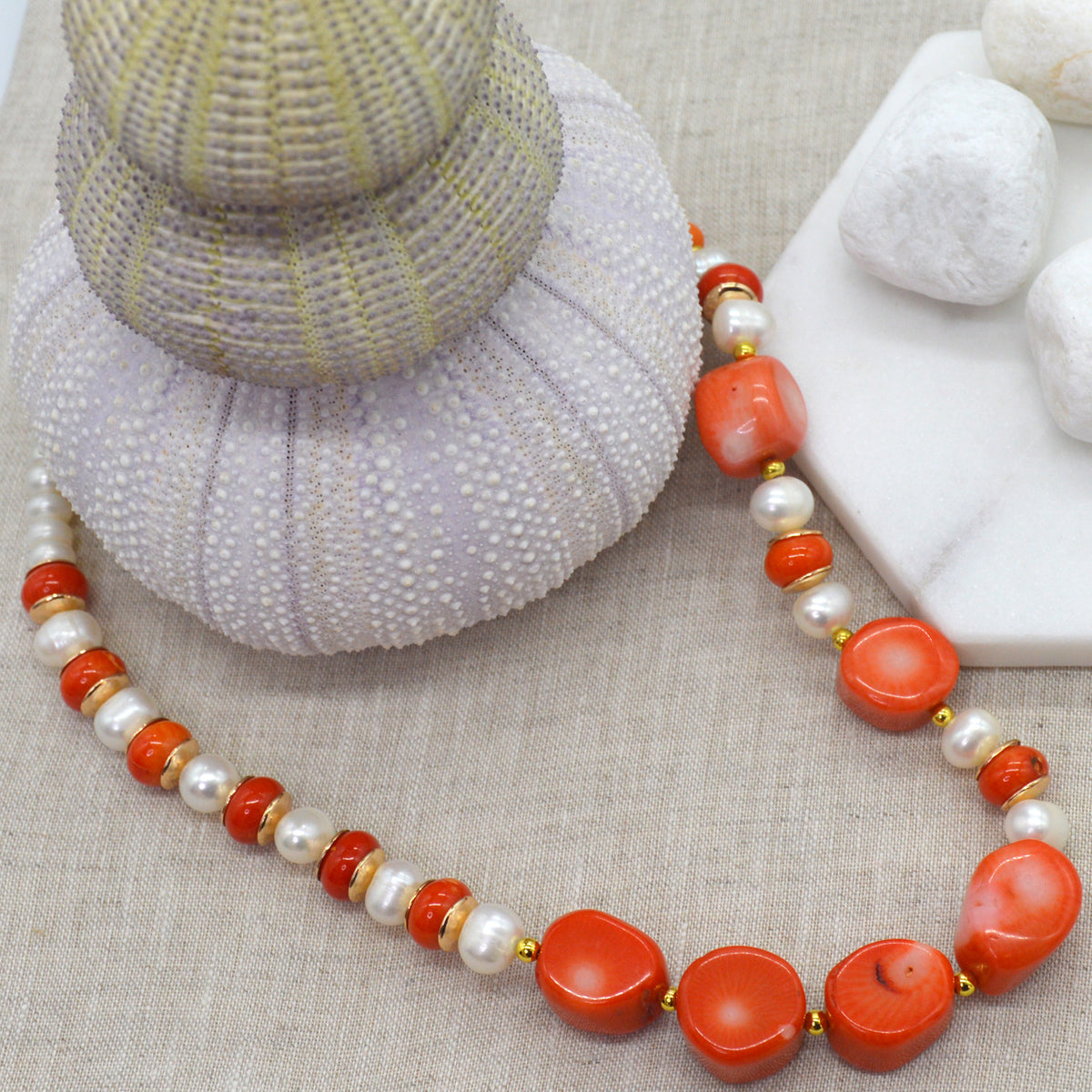 Lena Fresh Water Pearl and Apricot Coral necklace