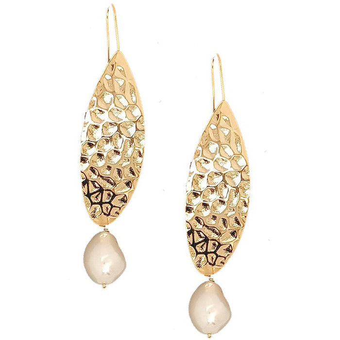 Long Ellipse Baroque Pearl Gold Earrings