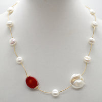 Tin Cup Freshwater Pearl Coral 14K gold filled necklace