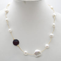 Tin Cup Freshwater Pearl Onyx 14K gold filled necklace