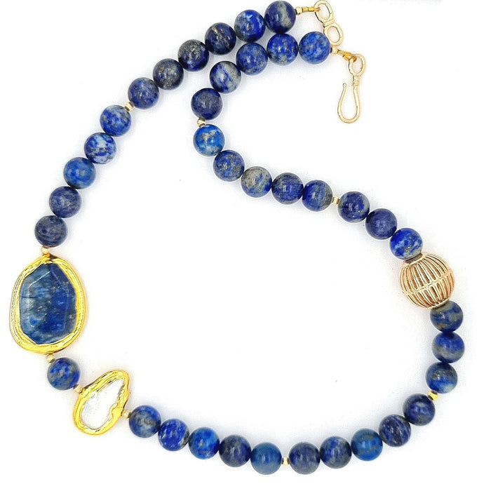 Della Lapis Lazuli Pearl asymmetrical Necklace