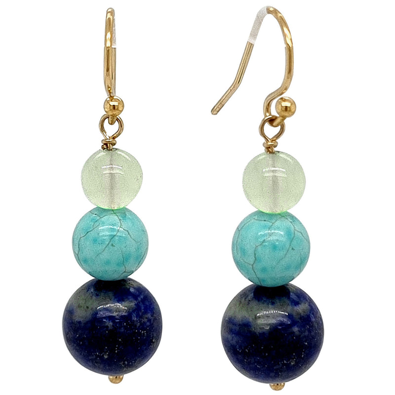 Mana natural Lapis Lazuli, Turquoise Prehnite Earrings