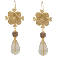 Marrakesh Lemon Quartz and Carved Smokey Quartz Earrings