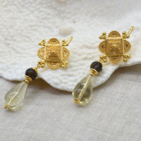 Marrakesh Lemon Quartz and Carved Smokey Quartz Earrings