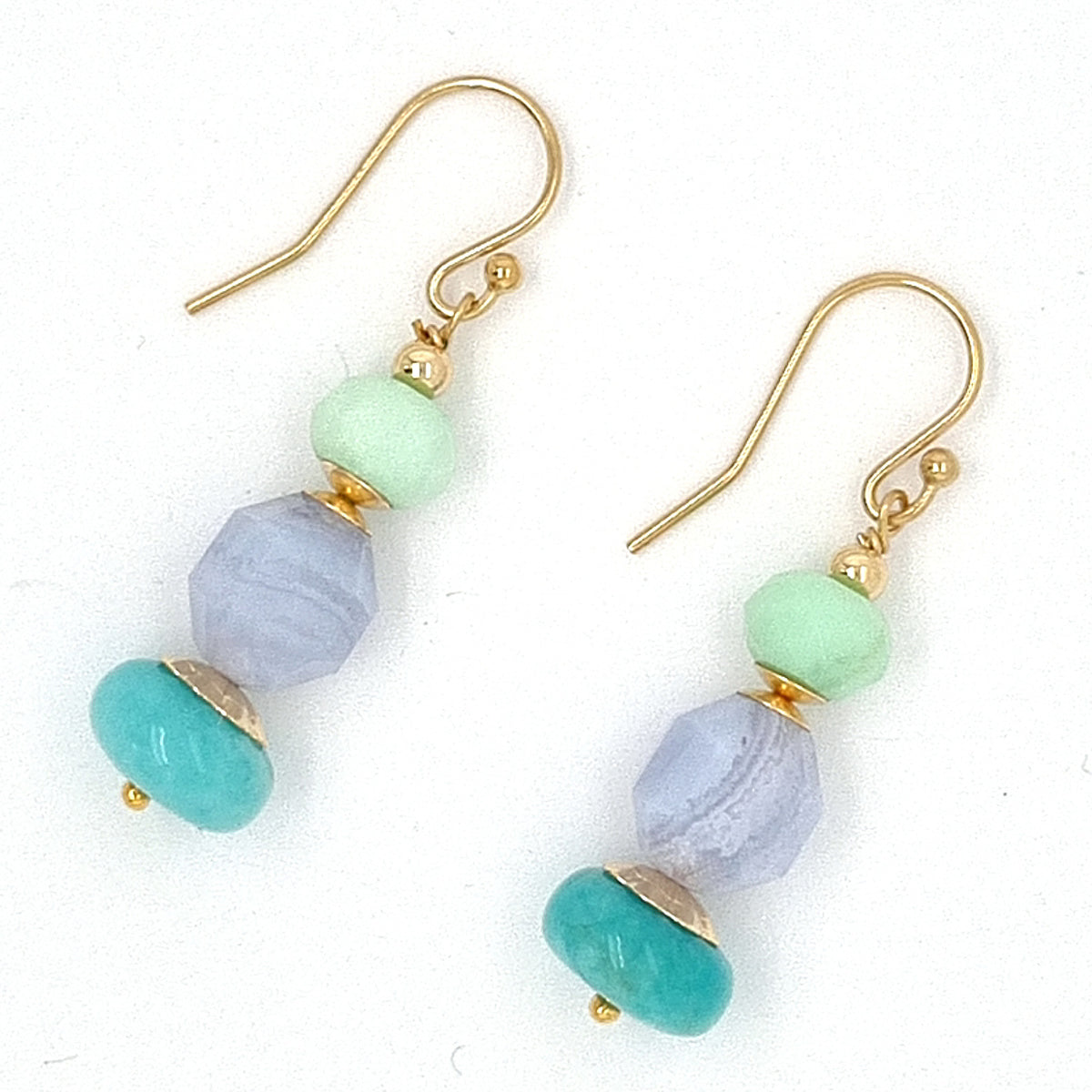 Deva Amazonite, Blue Lace Agate, Chrysophase 14k gold filled Earrings