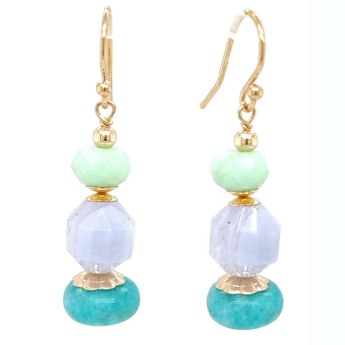 Deva Amazonite, Blue Lace Agate, Chrysophase 14k gold filled Earrings