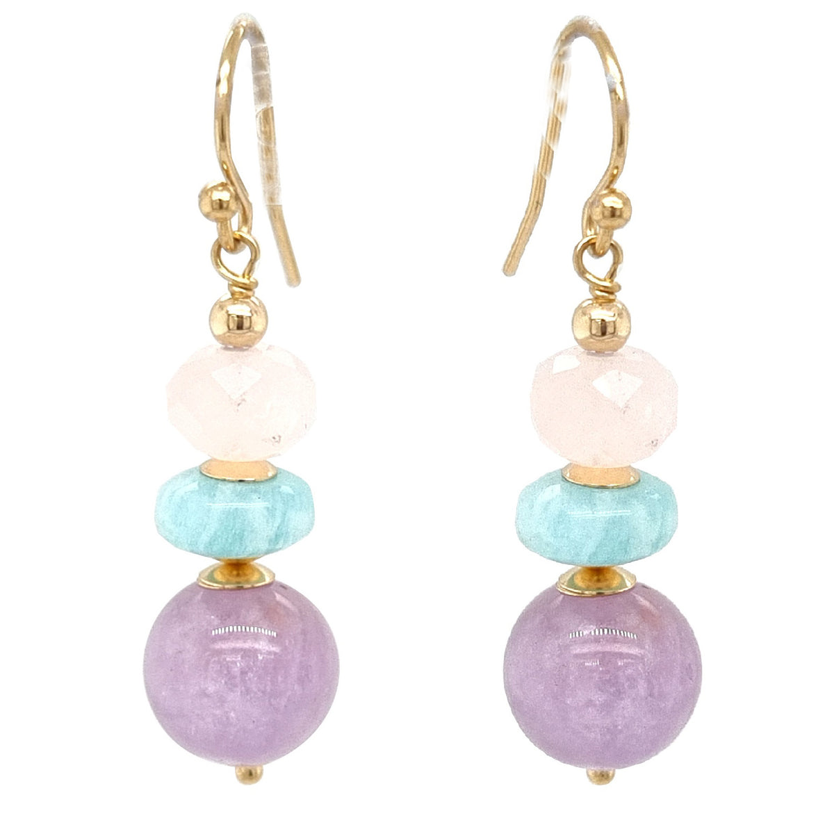 Deva Lavender Amethyst, Amazonite & Rose Quartz 14k gold filled Earrings