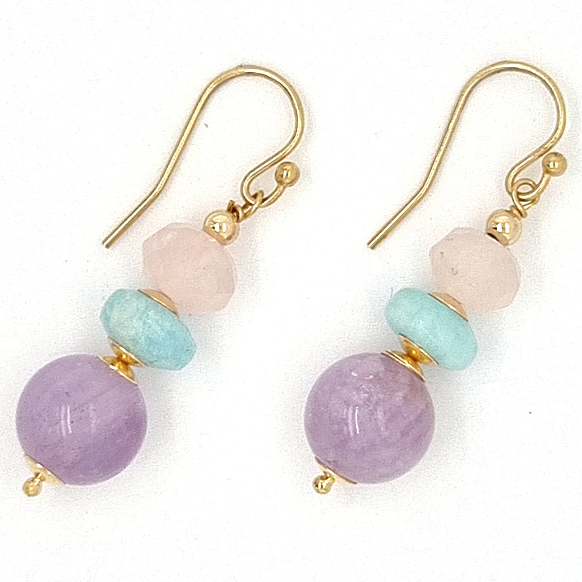 Deva Lavender Amethyst, Amazonite & Rose Quartz 14k gold filled Earrings