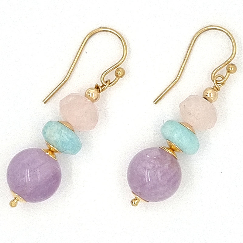 Deva Lavender Amethyst, Amazonite & Rose Quartz 14k gold filled Earrings