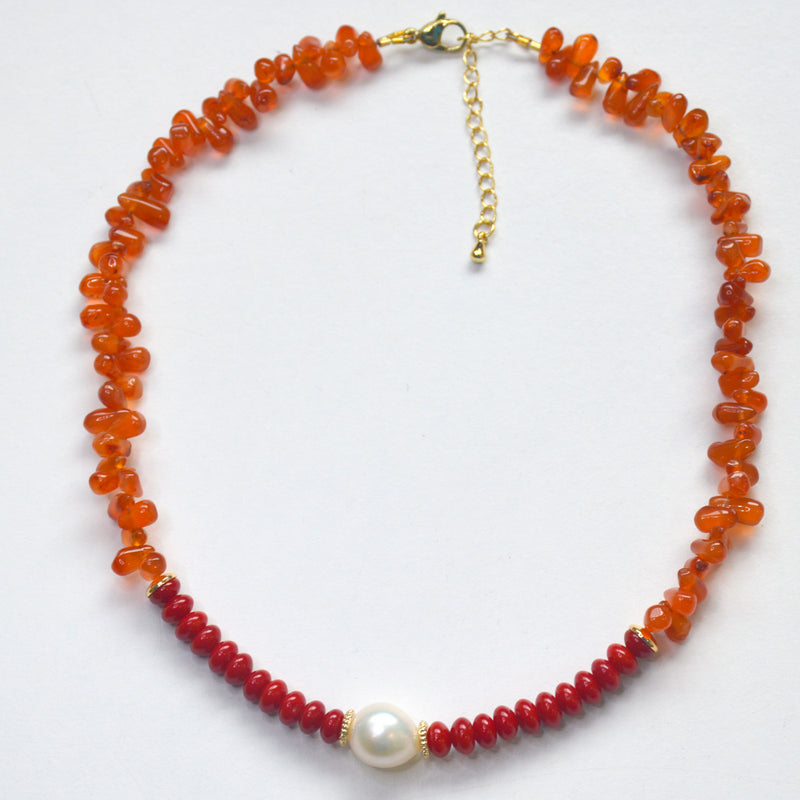 Glamour Carnelian, Coral and Fresh Water Pearl necklaces set of 3