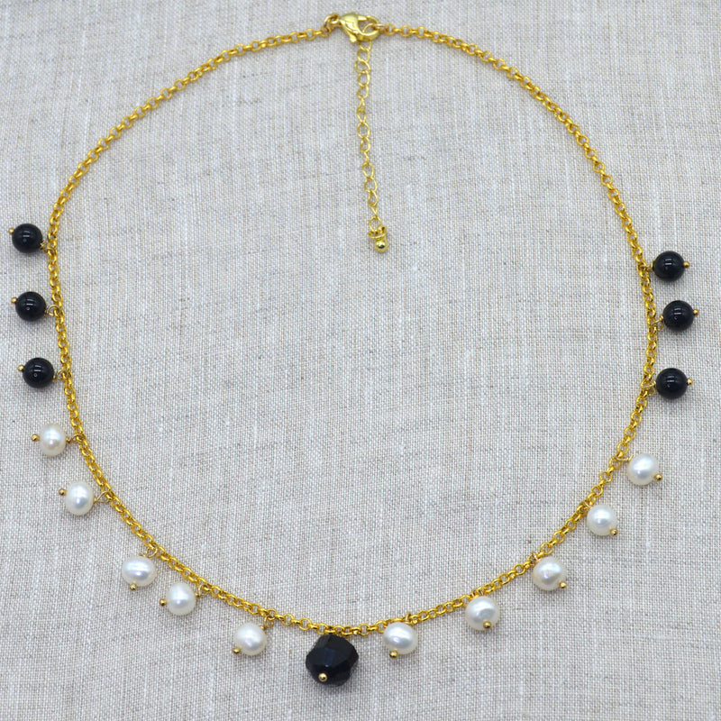 Glamour Onyx and Fresh Water Pearl necklaces set of 3