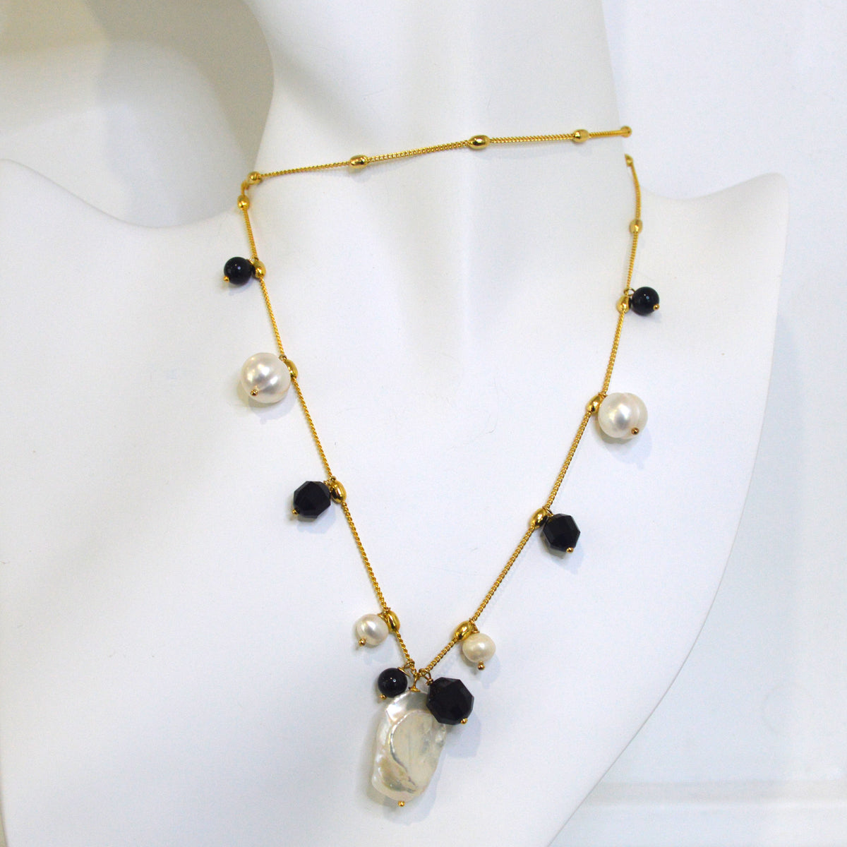 Glamour Onyx and Fresh Water Pearl necklaces set of 3