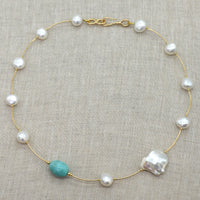 Tin Cup Freshwater Pearl Amazonite 14K gold filled necklace