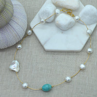 Tin Cup Freshwater Pearl Amazonite 14K gold filled necklace