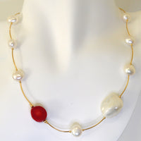 Tin Cup Freshwater Pearl Coral 14K gold filled necklace