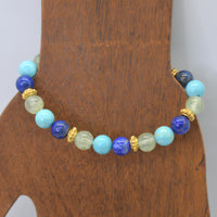 Mana Lapis Lazuli, Turquoise Prehnite Gold stretchy Bracelet