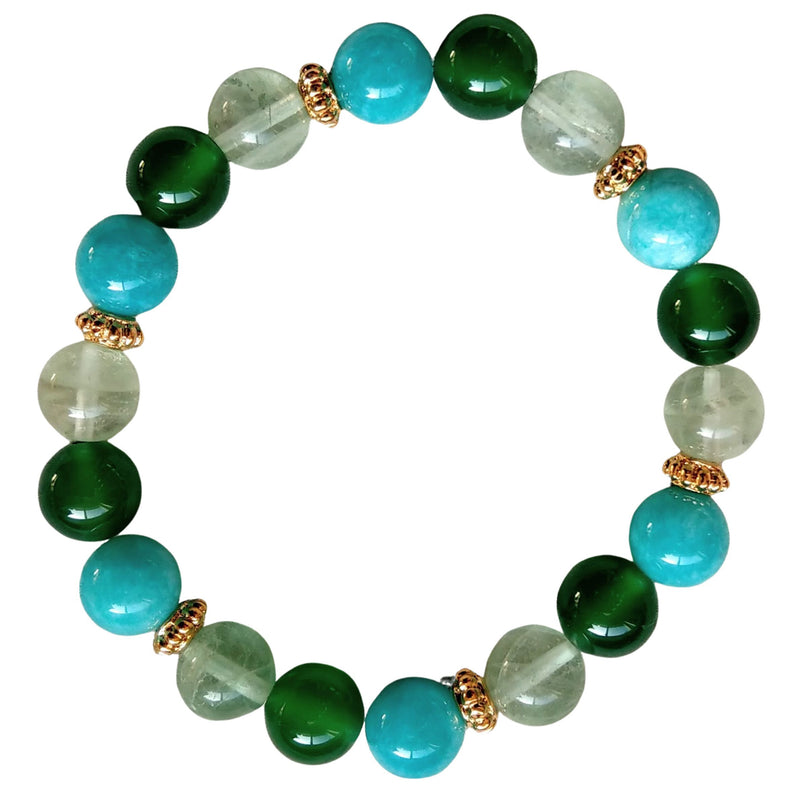 Mana Green Agate, Amazonite, Prehnite Gold stretchy Bracelet