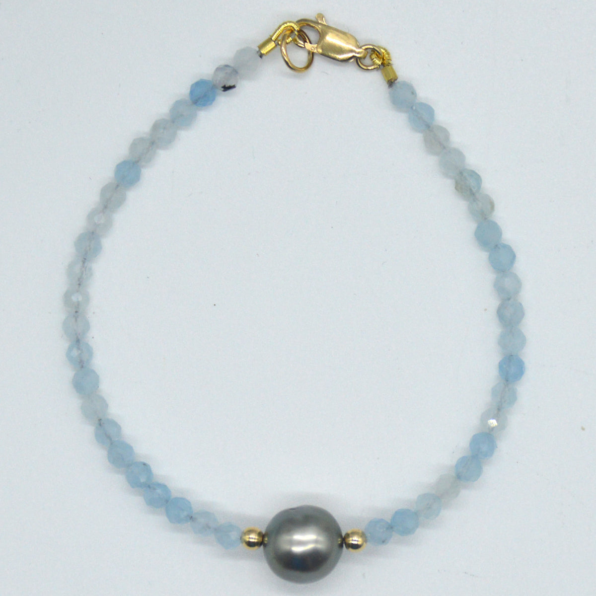 Venus 14k Gold filled, Aquamarine & Tahitian Pearl Bracelet