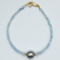 Venus 14k Gold filled, Aquamarine & Tahitian Pearl Bracelet