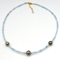 Venus 14k Gold filled, Aquamarine & Tahitian Pearl necklaces