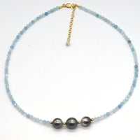 Venus 14k Gold filled, Aquamarine & Tahitian Pearl necklaces