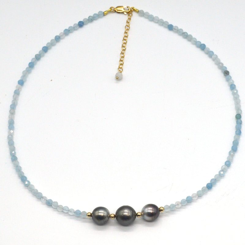 Venus 14k Gold filled, Aquamarine & Tahitian Pearl necklaces