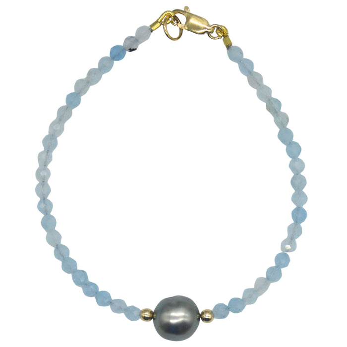 Venus 14k Gold filled, Aquamarine & Tahitian Pearl Bracelet