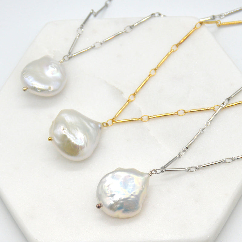 Tania Keshi Freshwater Pearl Gold or Silver Necklace