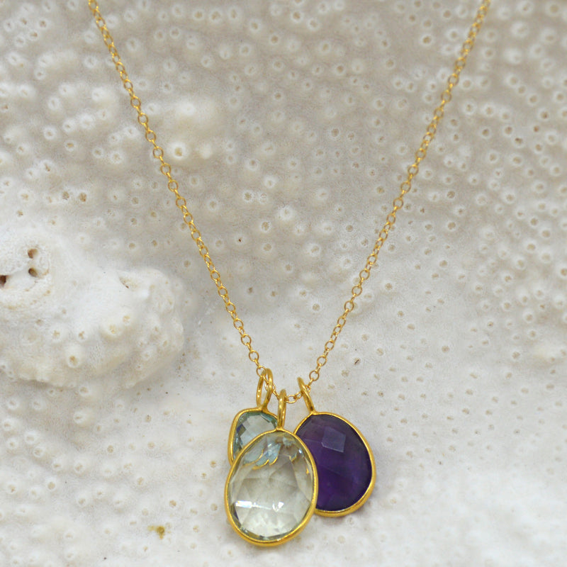 Tatiana 3 Gemstone drop No.1 Blue Topaz, Amethyst & Green Amethyst one only