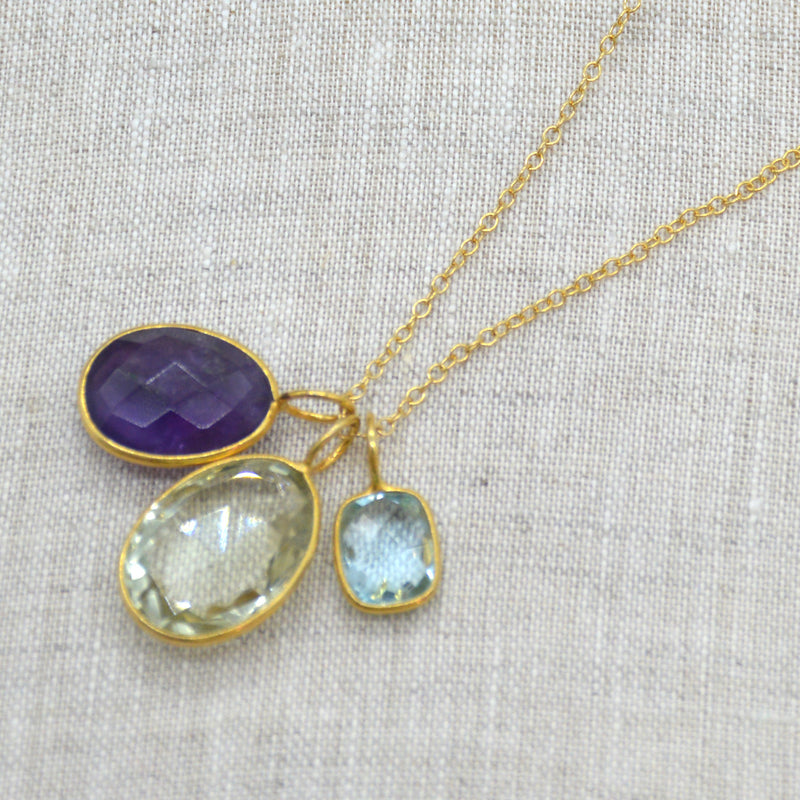 Tatiana 3 Gemstone drop No.1 Blue Topaz, Amethyst & Green Amethyst one only