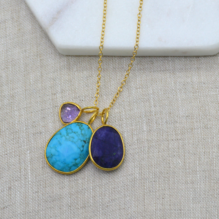 Tatiana 3 Gemstone drop No.3 Turquoise, Sapphire & Amethyst one only