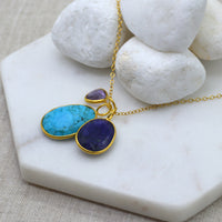 Tatiana 3 Gemstone drop No.3 Turquoise, Sapphire & Amethyst one only