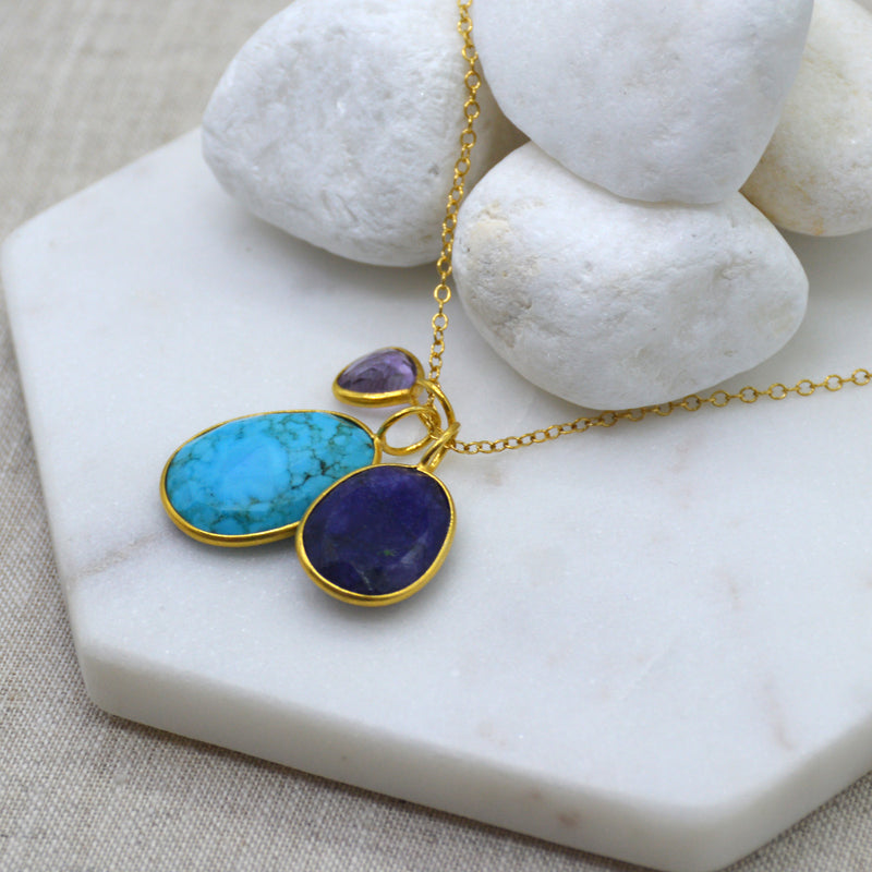 Tatiana 3 Gemstone drop No.3 Turquoise, Sapphire & Amethyst one only