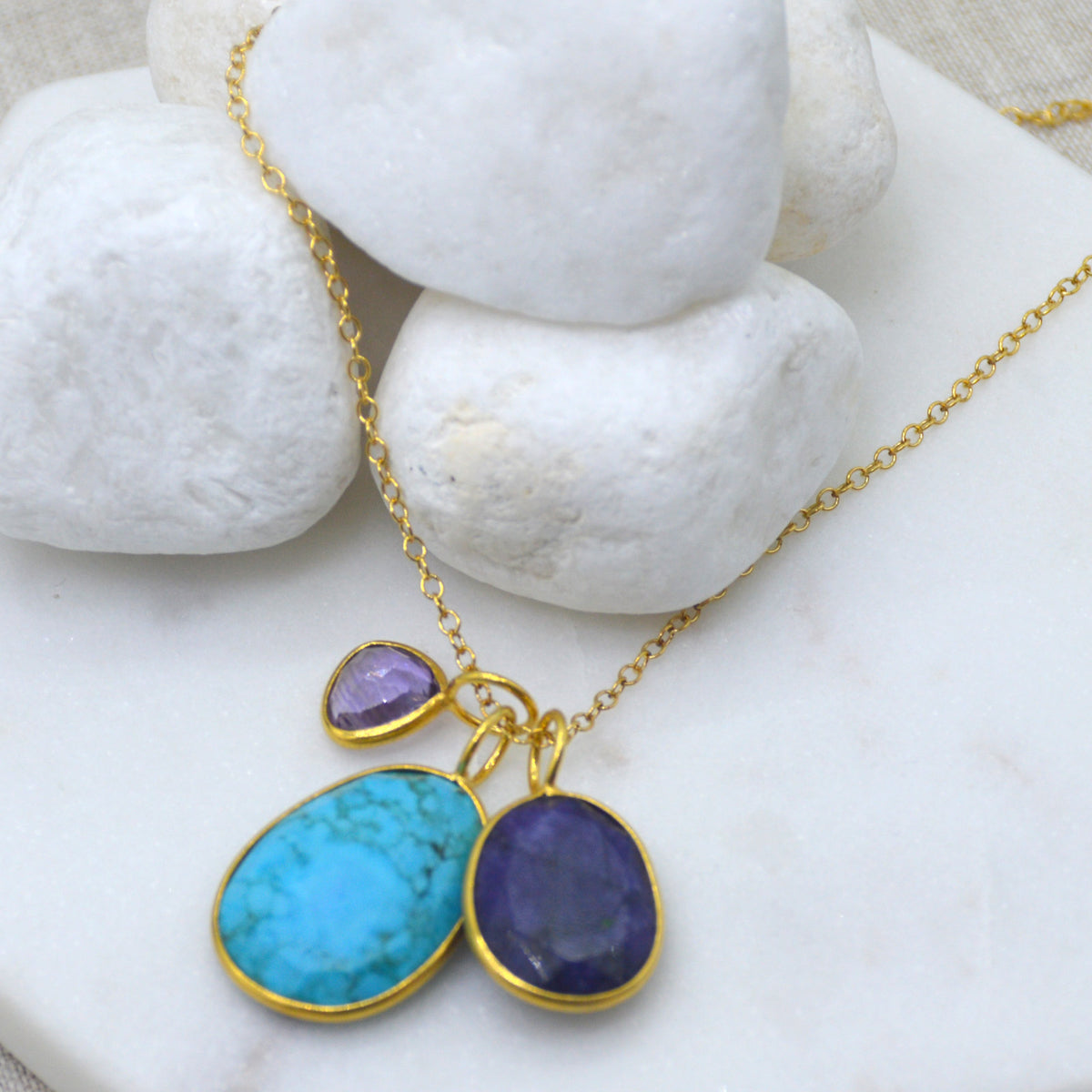 Tatiana 3 Gemstone drop No.3 Turquoise, Sapphire & Amethyst one only