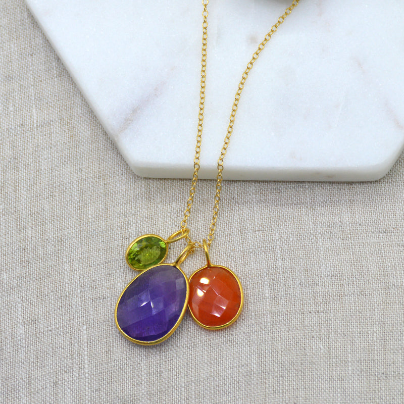 Tatiana 3 Gemstone drop No.4 Peridot, Amethyst & Carnelian one only