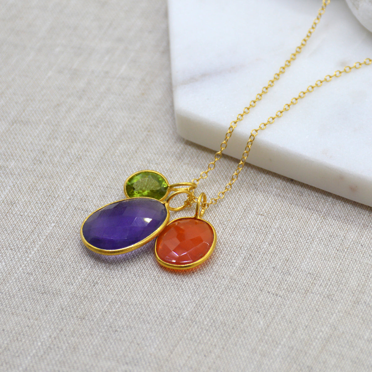 Tatiana 3 Gemstone drop No.4 Peridot, Amethyst & Carnelian one only