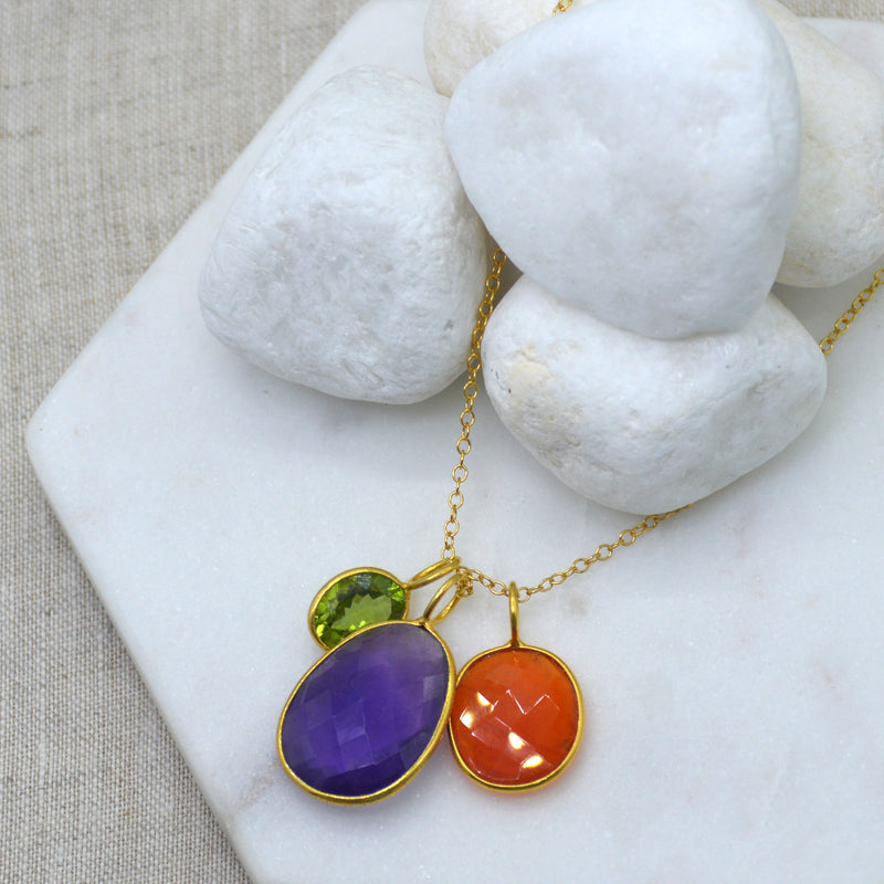 Tatiana 3 Gemstone drop No.4 Peridot, Amethyst & Carnelian one only