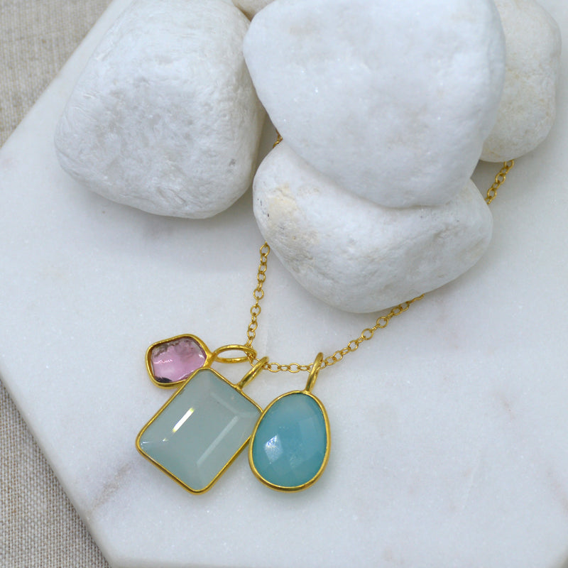 Tatiana 3 Gemstone drop No.6 Tourmaline & Chalcedony one only