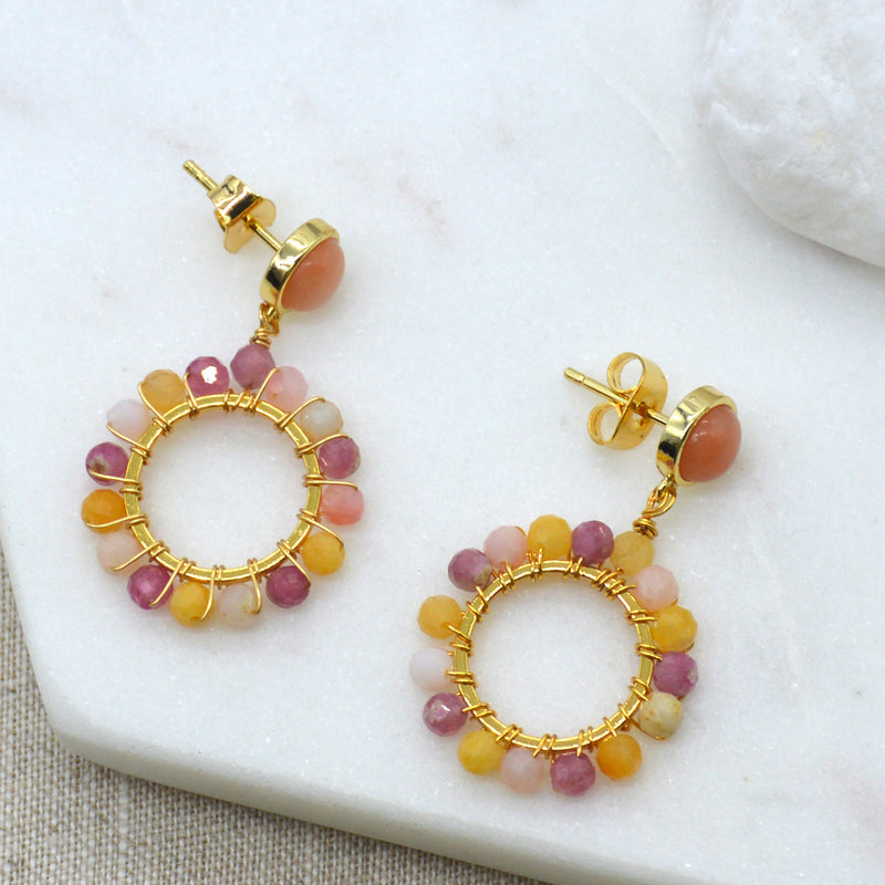 Tara Round drop Orange gemstone Earrings