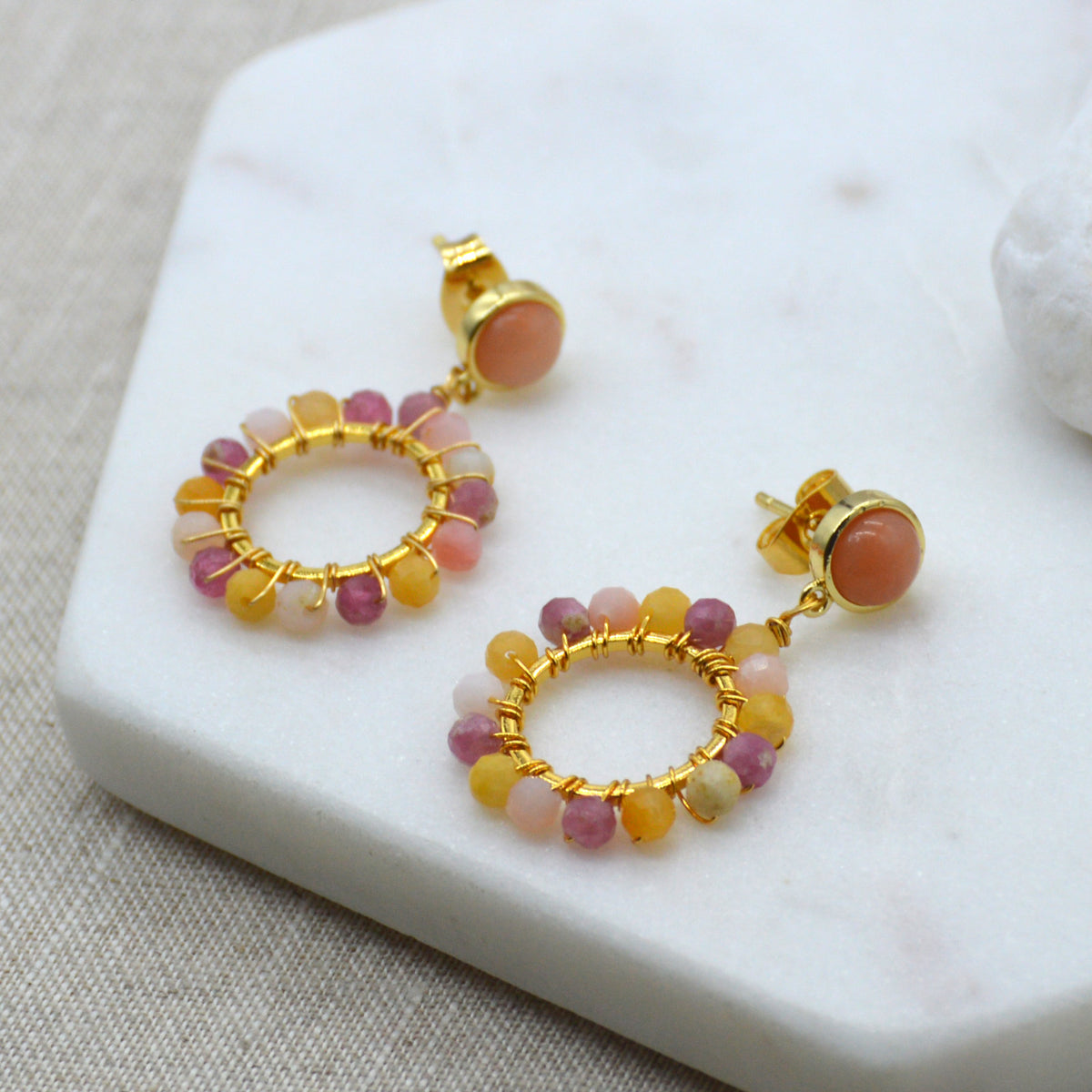 Tara Round drop Orange gemstone Earrings