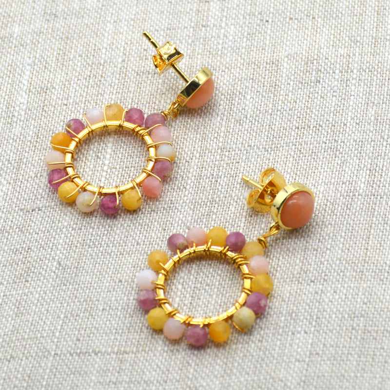 Tara Round drop Orange gemstone Earrings