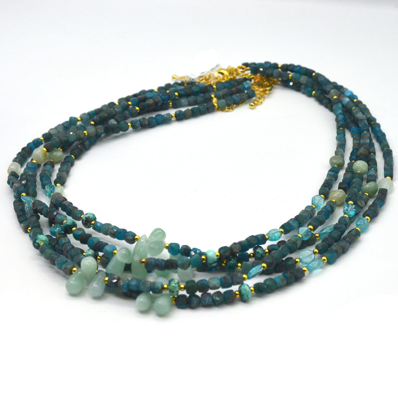 Jasmine Apatite, Emerald and Chrysocolla Necklace