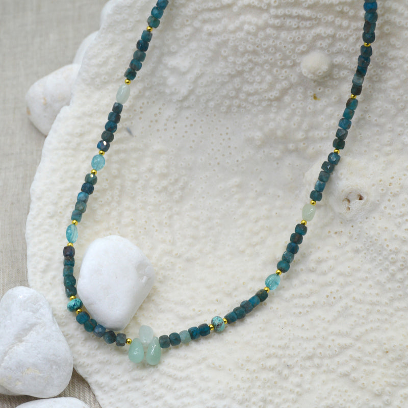 Jasmine Apatite, Emerald and Chrysocolla Necklace