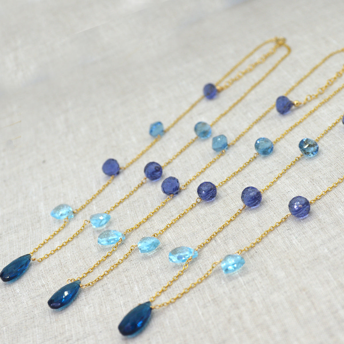 Elise 14k Gold filled waterfall necklace Blue Topaz