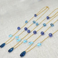 Elise 14k Gold filled waterfall necklace Blue Topaz